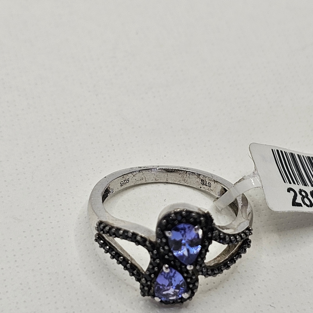 Natural Tanzanite & Black Spinel Ring Sterling Silver Platinum Overlay Sz 9! - Picture 6 of 7